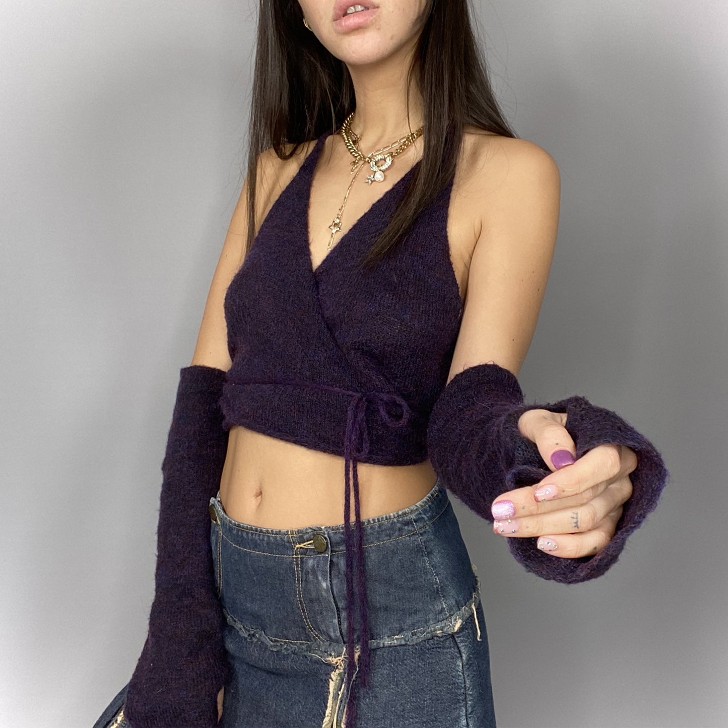 Sarah Pacini purple tank top & matching mittens